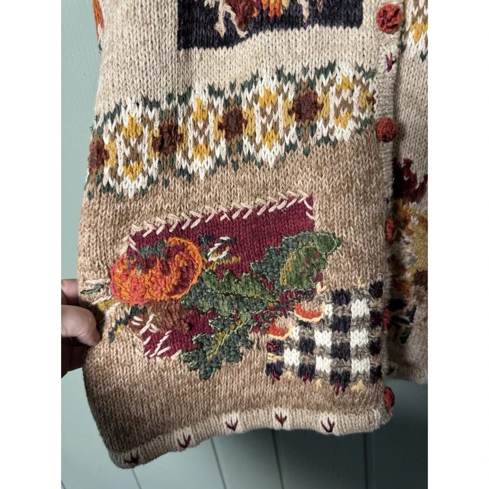 Vintage '00 Heirloom Collectibles Autumn Harvest Knit Cardigan Sz M Grannycore - Picture 4 of 8
